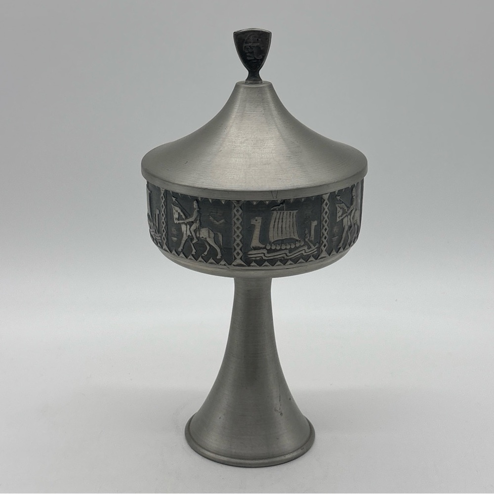 Vintage Snorre Norsk Tinn Pewter BJ.H 36 Candy Dish MCM 9.5”